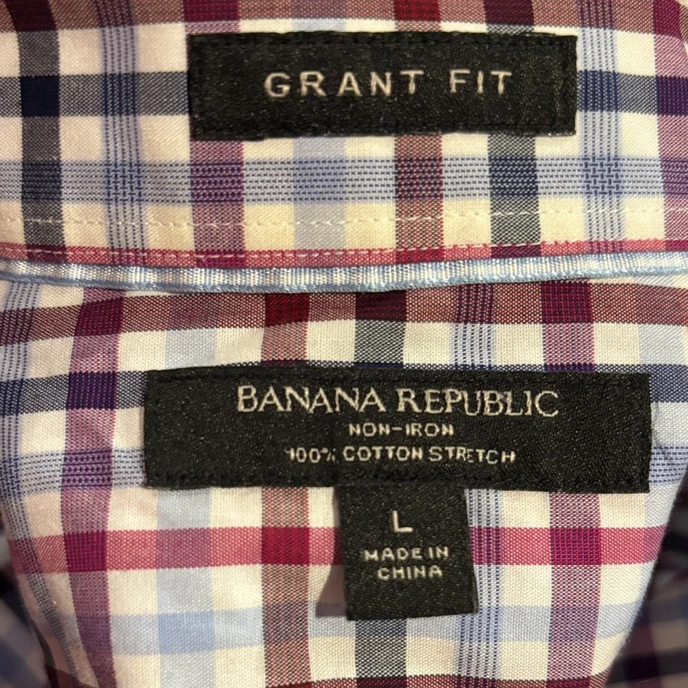 Banana Republic Men's‎ Red and Blue Plaid Button-Down Shirt size Large